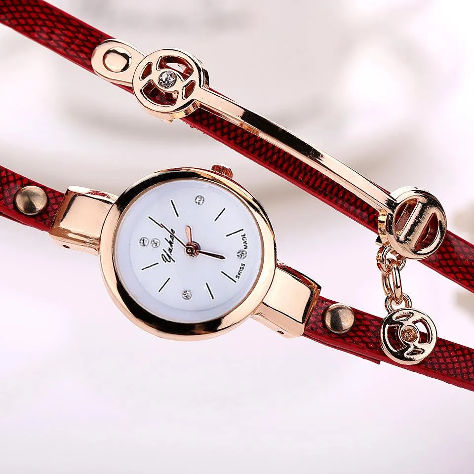 Fashion Style Leather Casual Bracelet Watch Wristwatch Women Dress Watches Long Leather Bracelet Watch