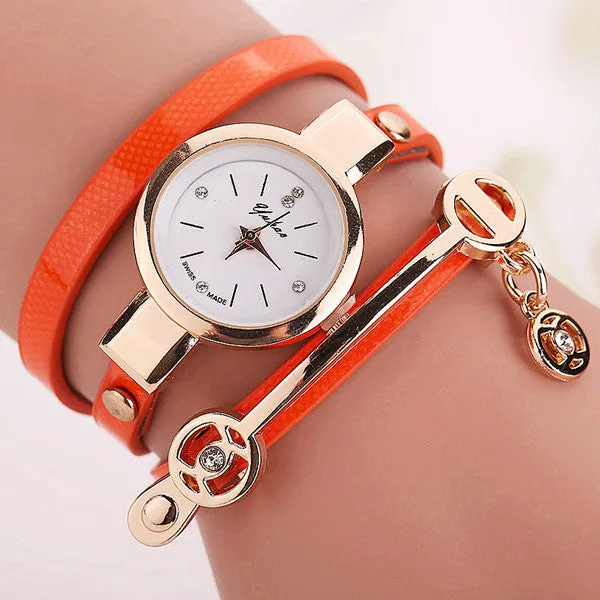 Fashion Style Leather Casual Bracelet Watch Wristwatch Women Dress Watches Long Leather Bracelet Watch