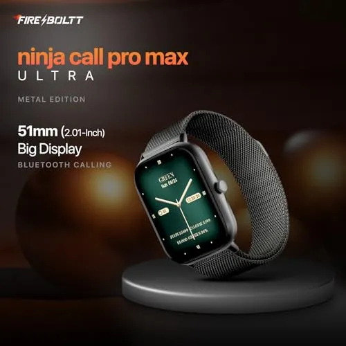 Fire-Boltt Ninja Call Pro Max 51.05mm (2.01 inch) Display Smart Watch, Bluetooth Calling, 120  Sports Modes, Health Suite, Voice Assistance (Black SS)