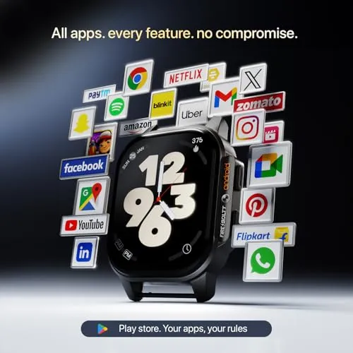 Fire-Boltt Snapp Smart Watch, Selfie Camera, 4G Nano-SIM Slot, 54.1mm AMOLED Display, Play Store- Unlimited apps, 1000mAh Battery, 2GB/4GB RAM   16GB/64GB ROM (Black Storm)