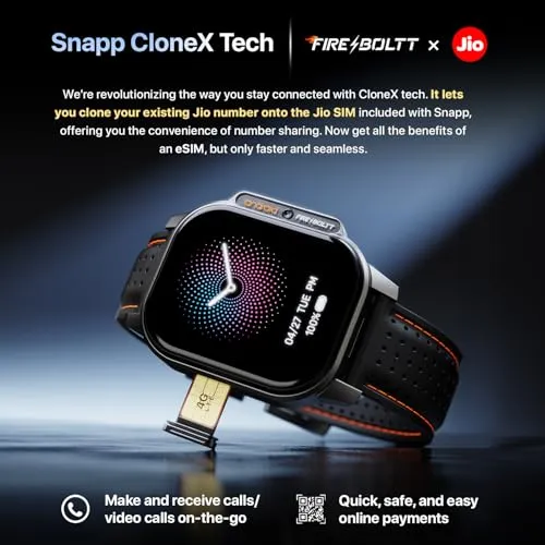 Fire-Boltt Snapp Smart Watch, Selfie Camera, 4G Nano-SIM Slot, 54.1mm AMOLED Display, Play Store- Unlimited apps, 1000mAh Battery, 2GB/4GB RAM   16GB/64GB ROM (Black Storm)