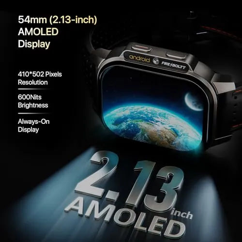 Fire-Boltt Snapp Smart Watch, Selfie Camera, 4G Nano-SIM Slot, 54.1mm AMOLED Display, Play Store- Unlimited apps, 1000mAh Battery, 2GB/4GB RAM   16GB/64GB ROM (Black Storm)
