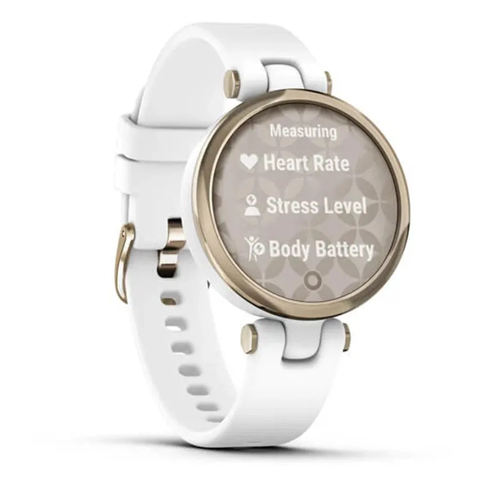 Garmin Lily Touchscreen Patterned Lens Cream Gold Bezel White Case and Silicone Band Small GPS Smartwatch - 010-02384-00