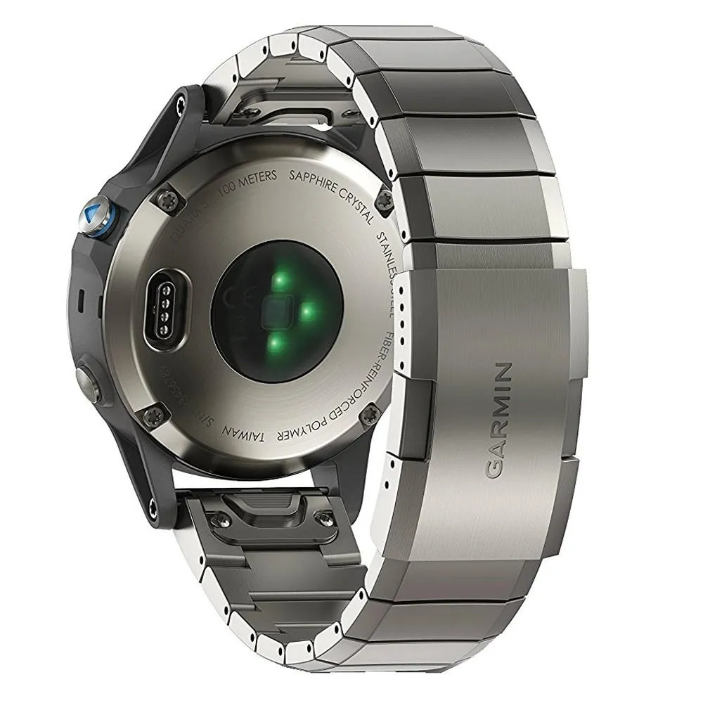 Garmin Unisex Silver Stainless Steel Band Quatix 5 Sapphire Black Quartz Dial Watch - 010-01688-41