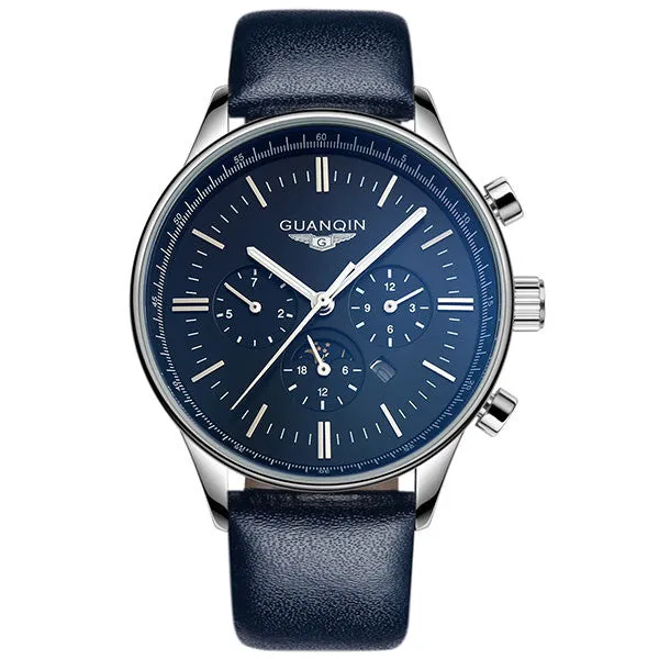 GUANQIN New Luminous Leather Multifunction Watches Belt Fashion Men Quartz Watch Waterproof Male Wristwatches