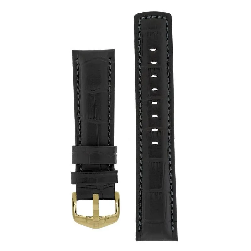 Hirsch GRAND DUKE Water-Resistant Alligator Embossed Sport Watch Strap in BLACK / BLACK