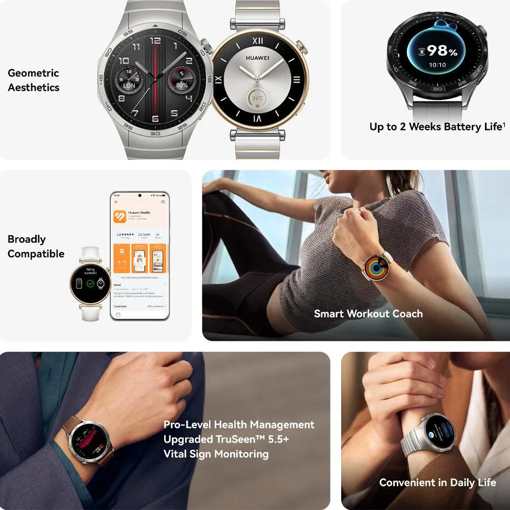 Huawei Watch GT 4 PNX-B19 (46mm - GPS) Black Stainless Steel Case With Black Fluoroelastomer Strap
