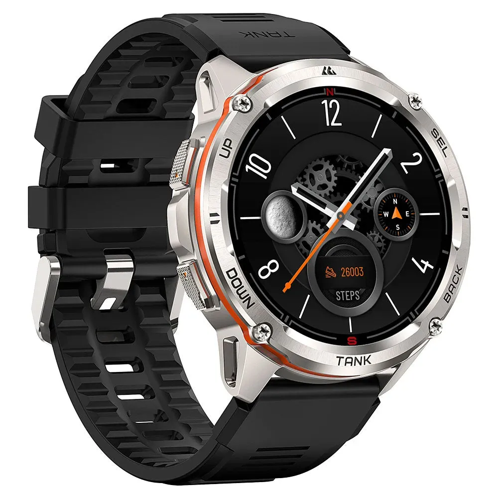 Kospet Tank T3 Ultra Smart Watch Silver Stainless Steel Case With Black Silicone Strap