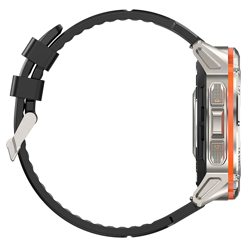 Kospet Tank T3 Ultra Smart Watch Silver Stainless Steel Case With Black Silicone Strap