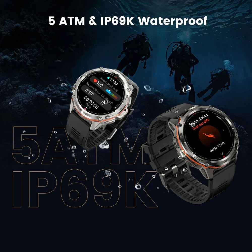 Kospet Tank T3 Ultra Smart Watch Silver Stainless Steel Case With Black Silicone Strap