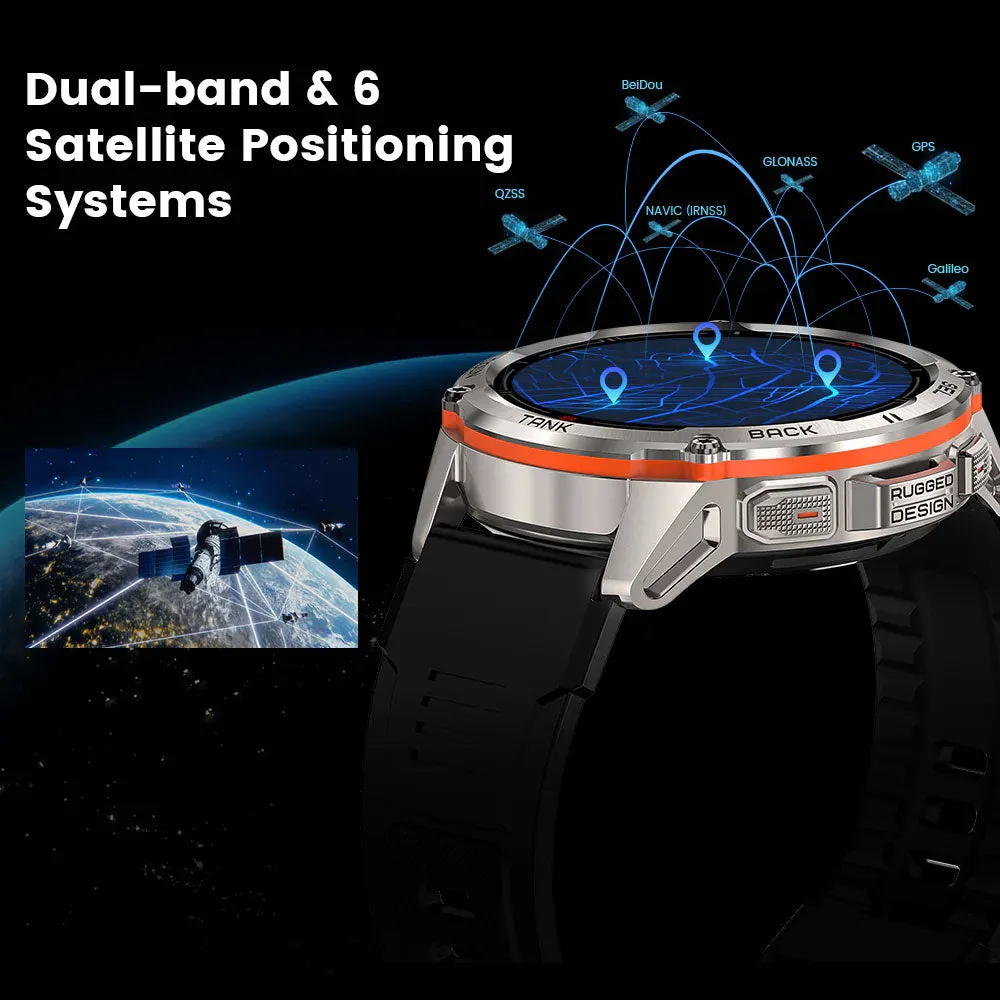 Kospet Tank T3 Ultra Smart Watch Silver Stainless Steel Case With Black Silicone Strap