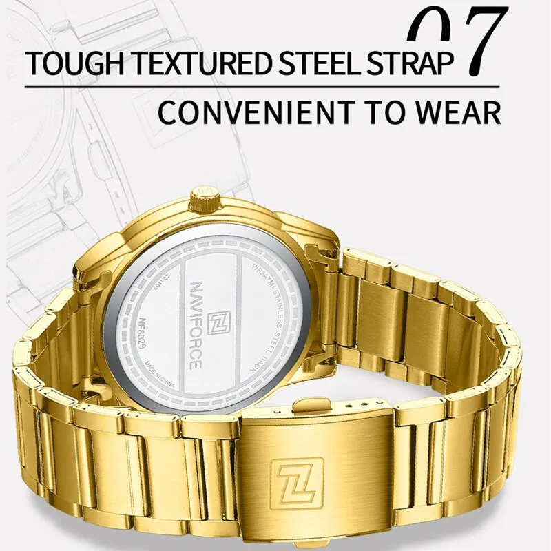 NAVIFORCE NF8029 New Luxury Men Watches Business Luminous Date Clock Stainless Steel Waterproof Male Quartz Wristwatches Reloj Hombre
