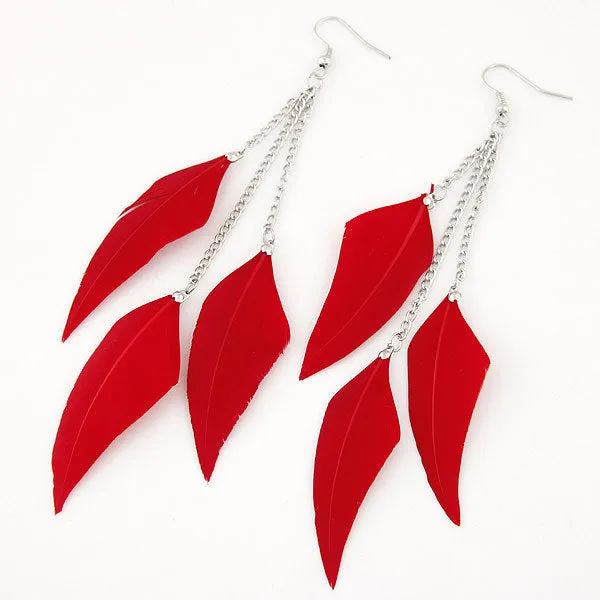SHUANGR Feather Earrings for Women Boucle d'oreille Femme Bijoux Silver-Color Drop Earring Brincos Aretes Orecchini Pendientes