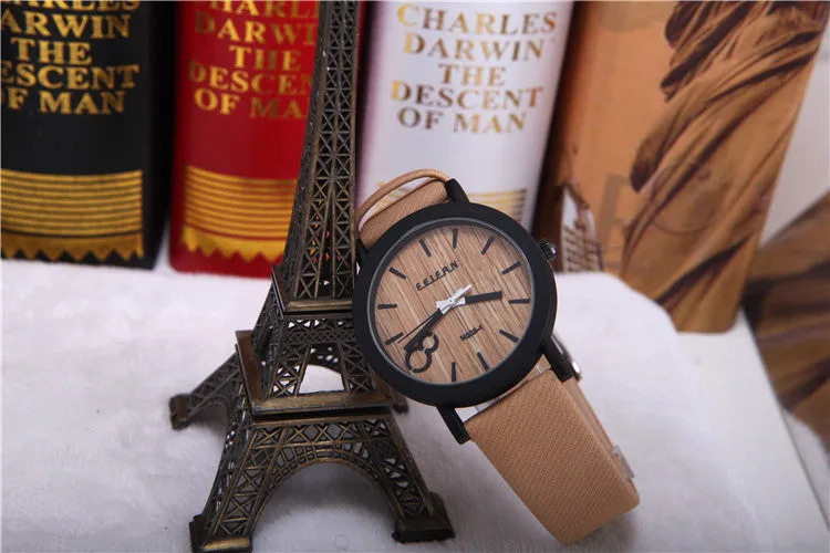Simulation Wooden Relojes Quartz Men Watches Casual Wooden Color Leather Strap Watch Wood Male Wristwatch Relogio Masculino