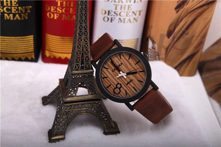 Simulation Wooden Relojes Quartz Men Watches Casual Wooden Color Leather Strap Watch Wood Male Wristwatch Relogio Masculino