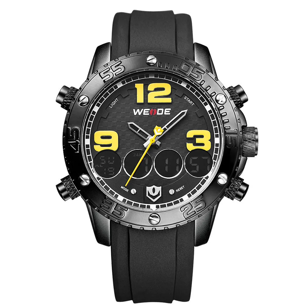 WEIDE Watches Men Luxury Brand Top Stainless Steel Wrist Band Analog Alarm Stopwatch Digital Display Fashion Mens Casual Watch