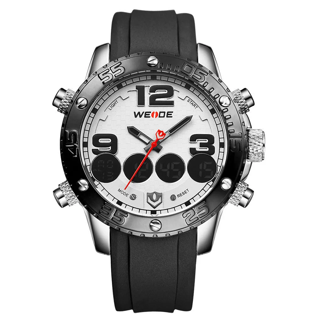 WEIDE Watches Men Luxury Brand Top Stainless Steel Wrist Band Analog Alarm Stopwatch Digital Display Fashion Mens Casual Watch
