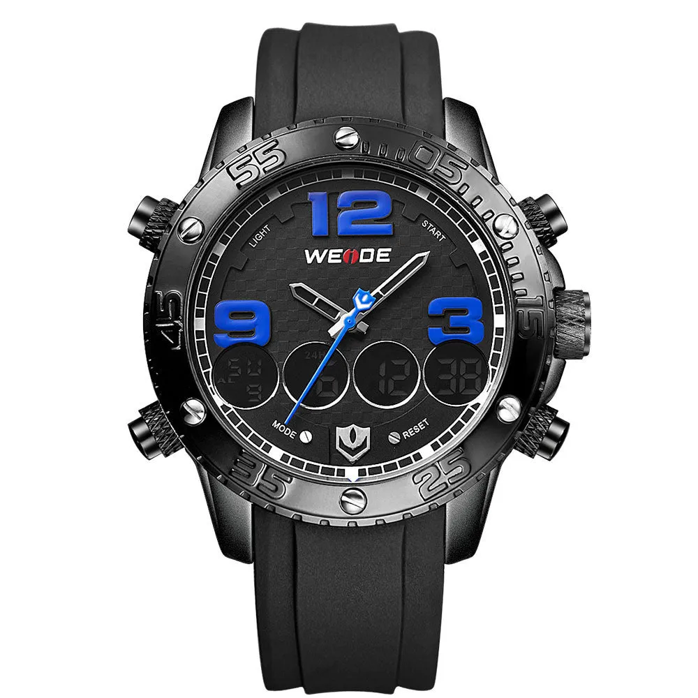 WEIDE Watches Men Luxury Brand Top Stainless Steel Wrist Band Analog Alarm Stopwatch Digital Display Fashion Mens Casual Watch