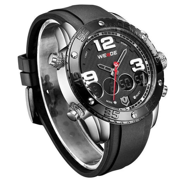 WEIDE Watches Men Luxury Brand Top Stainless Steel Wrist Band Analog Alarm Stopwatch Digital Display Fashion Mens Casual Watch