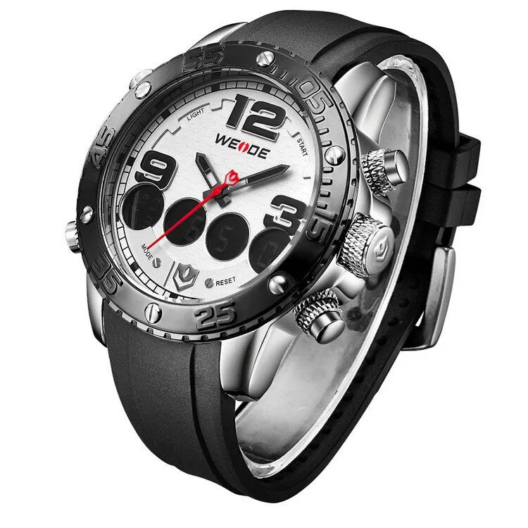 WEIDE Watches Men Luxury Brand Top Stainless Steel Wrist Band Analog Alarm Stopwatch Digital Display Fashion Mens Casual Watch