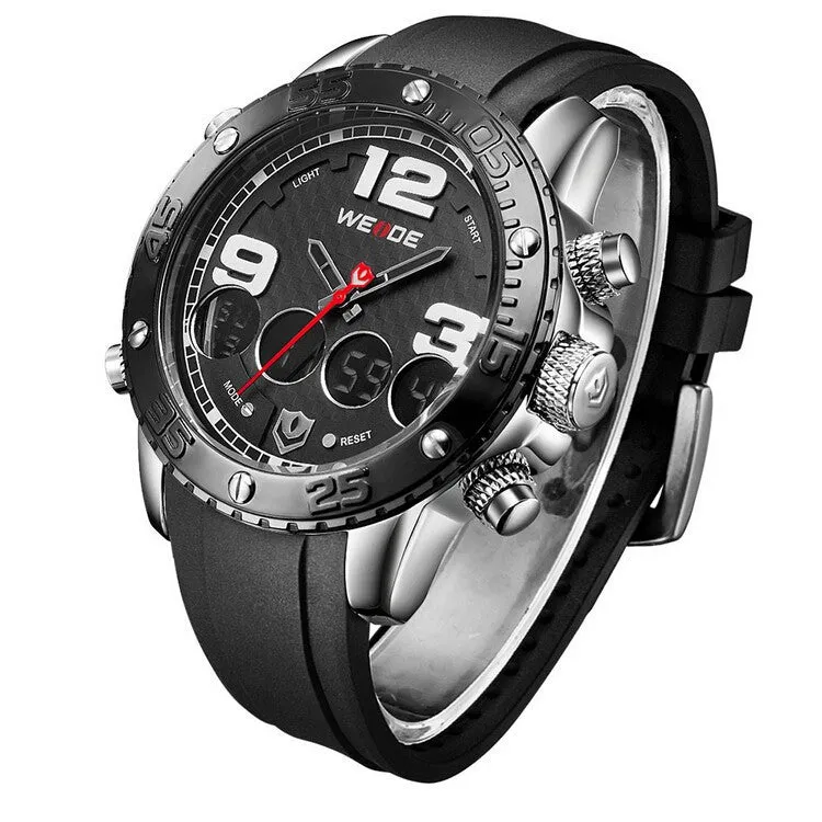 WEIDE Watches Men Luxury Brand Top Stainless Steel Wrist Band Analog Alarm Stopwatch Digital Display Fashion Mens Casual Watch