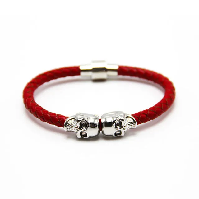 ZG 2017 Lastest 10 colors High Quality Magnetic Clasp Fashion Punk Genuine Leather Man Skull Bracelet for Man